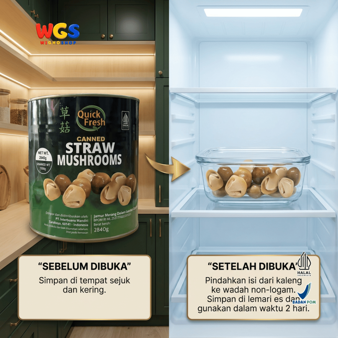 Quick Fresh Jamur Merang Kaleng 2840g - Straw Mushrooms untuk Capcay, Sup & Tumis