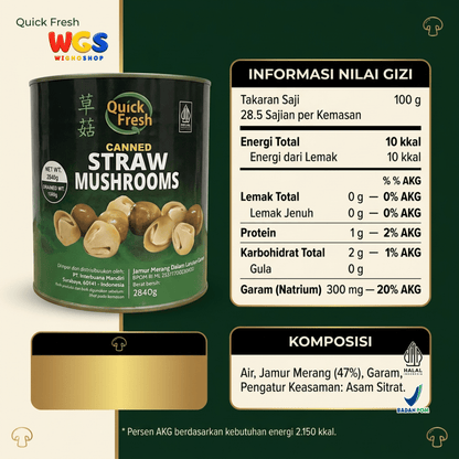 Quick Fresh Jamur Merang Kaleng 2840g - Straw Mushrooms untuk Capcay, Sup & Tumis