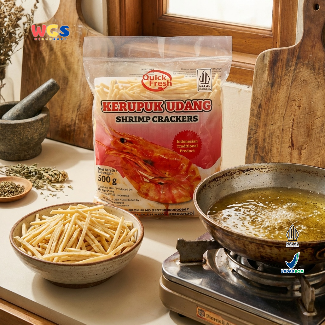 Quick Fresh Kerupuk Udang Stik 500g - Kerupuk Udang Mentah Sidoarjo Halal BPOM Snack Renyah