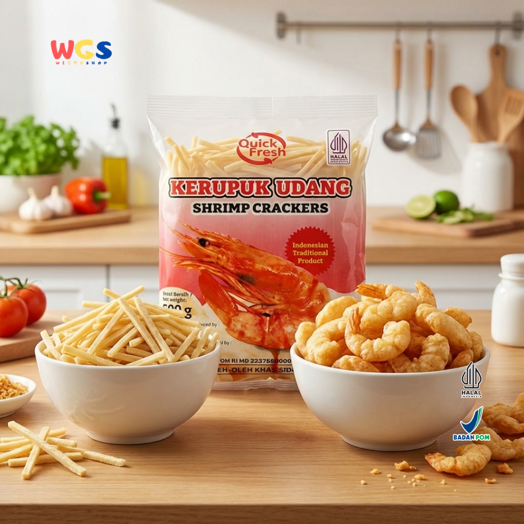 Quick Fresh Kerupuk Udang Stik 500g - Kerupuk Udang Mentah Sidoarjo Halal BPOM Snack Renyah