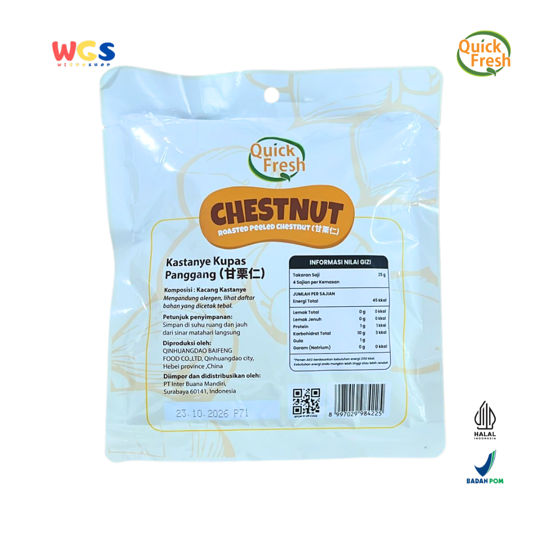 Quick Fresh Roasted Chestnut 100g (2 Sachet @50g) – Kastanye Panggang Kupas Siap Makan & Sehat