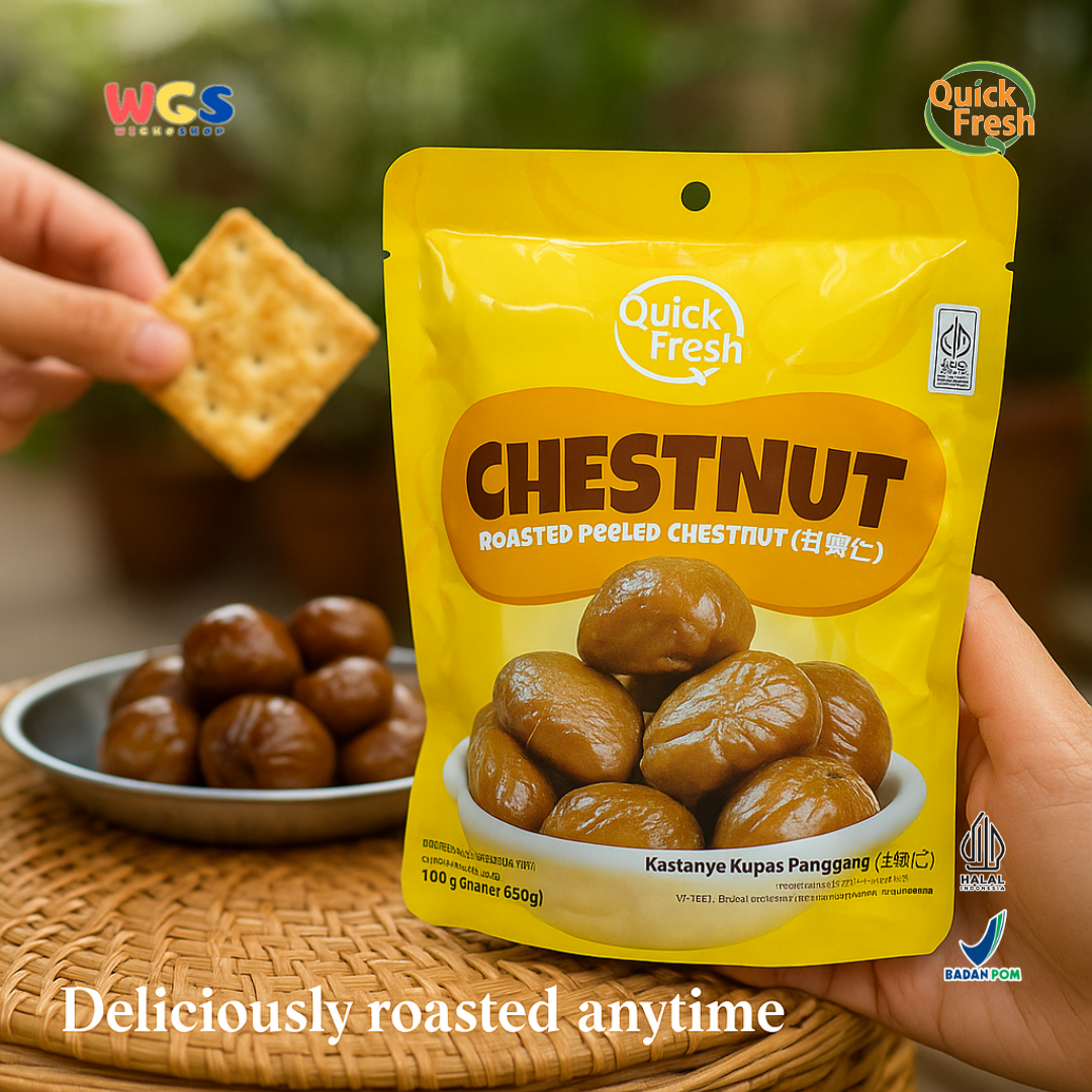 Quick Fresh Roasted Chestnut 100g (2 Sachet @50g) – Kastanye Panggang Kupas Siap Makan & Sehat