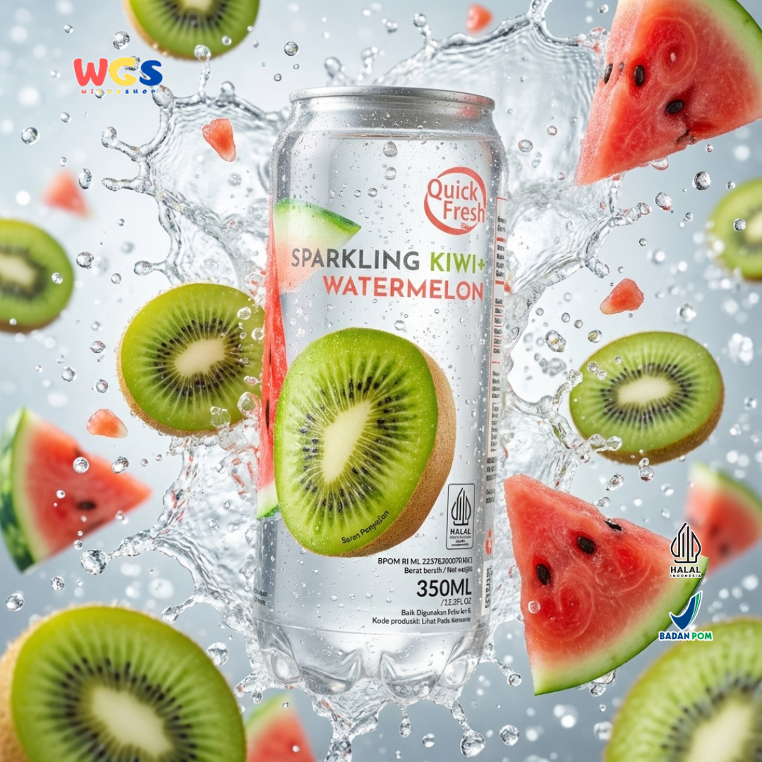 Quick Fresh Sparkling Kiwi Watermelon 350ml Refreshing, Low-Calorie Fruit Flavored Soda Drink