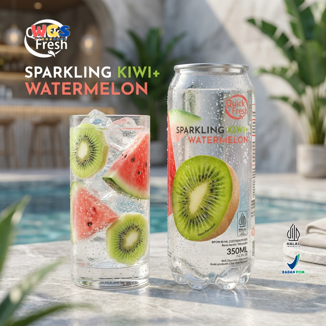 Quick Fresh Sparkling Kiwi Watermelon 350ml Refreshing, Low-Calorie Fruit Flavored Soda Drink