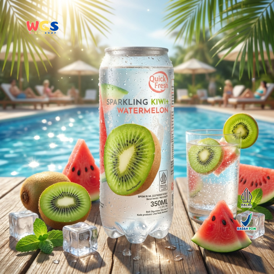 Quick Fresh Sparkling Kiwi Watermelon 350ml Refreshing, Low-Calorie Fruit Flavored Soda Drink