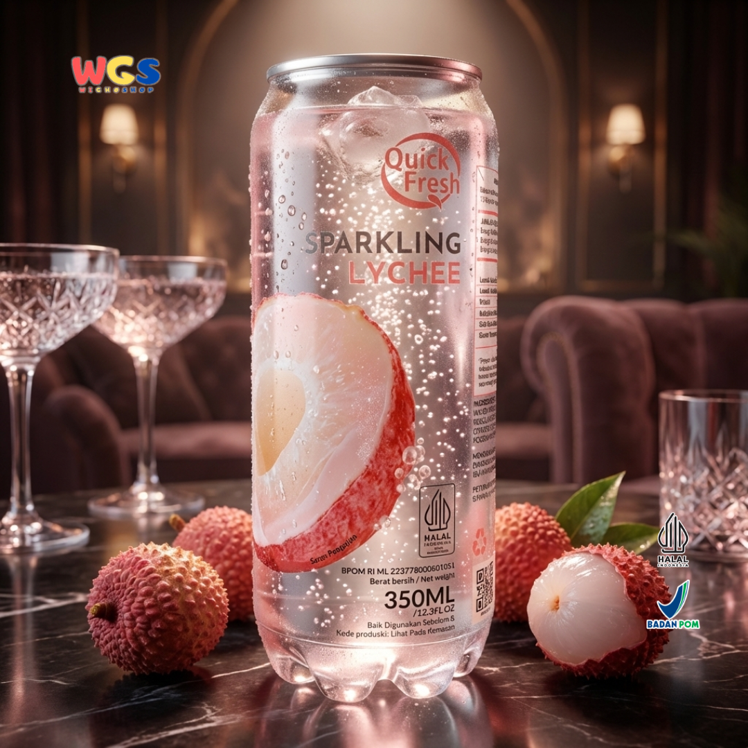 Quick Fresh Sparkling Lychee 350ml - Minuman Soda Leci Berkarbonasi Segar Siap Minum