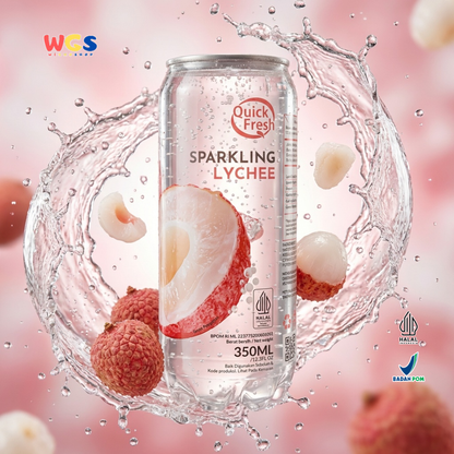 Quick Fresh Sparkling Lychee 350ml - Minuman Soda Leci Berkarbonasi Segar Siap Minum