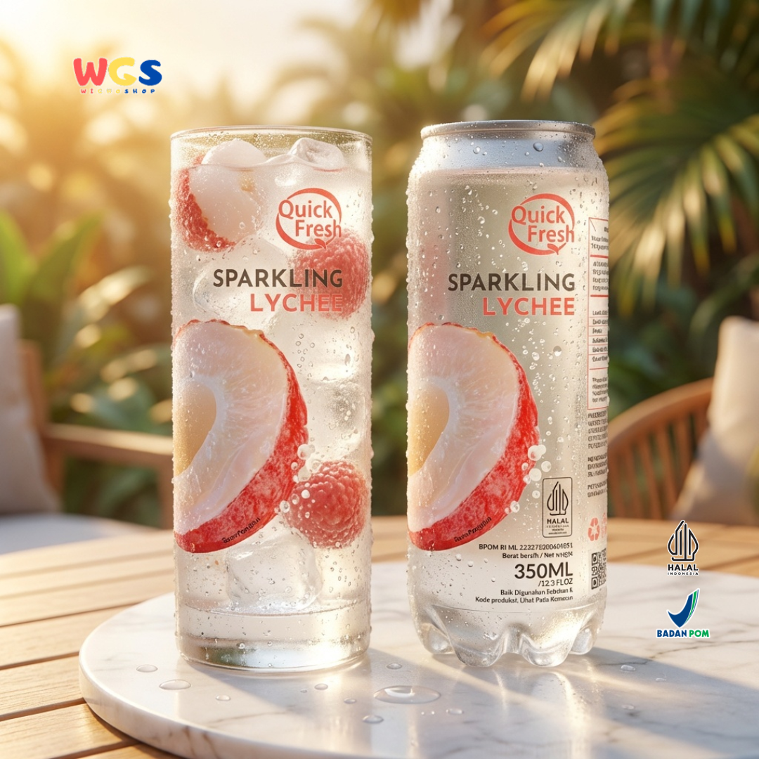 Quick Fresh Sparkling Lychee 350ml - Minuman Soda Leci Berkarbonasi Segar Siap Minum