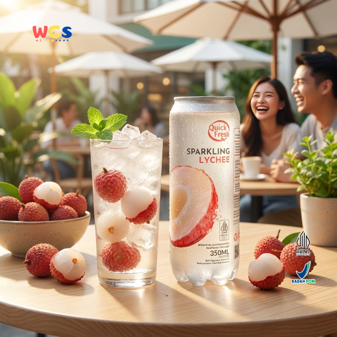 Quick Fresh Sparkling Lychee 350ml - Minuman Soda Leci Berkarbonasi Segar Siap Minum
