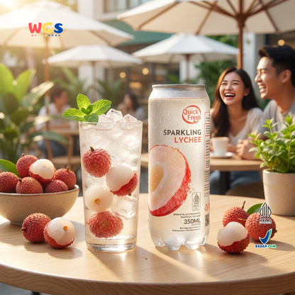 Quick Fresh Sparkling Lychee 350ml - Minuman Soda Leci Berkarbonasi Segar Siap Minum