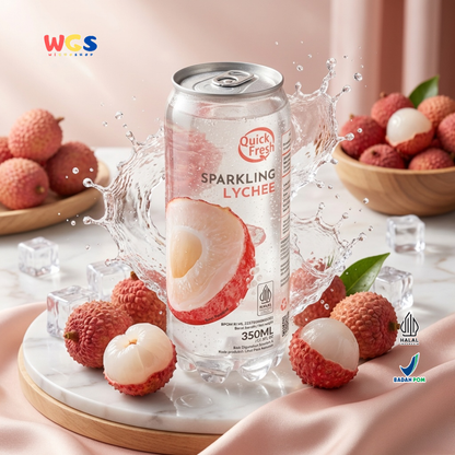 Quick Fresh Sparkling Lychee 350ml - Minuman Soda Leci Berkarbonasi Segar Siap Minum
