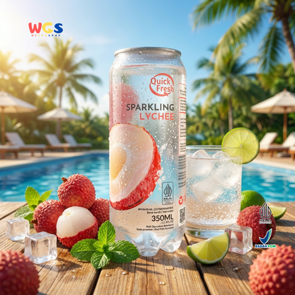 Quick Fresh Sparkling Lychee 350ml - Minuman Soda Leci Berkarbonasi Segar Siap Minum
