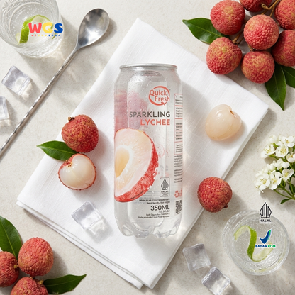 Quick Fresh Sparkling Lychee 350ml - Minuman Soda Leci Berkarbonasi Segar Siap Minum