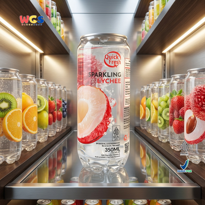 Quick Fresh Sparkling Lychee 350ml - Minuman Soda Leci Berkarbonasi Segar Siap Minum