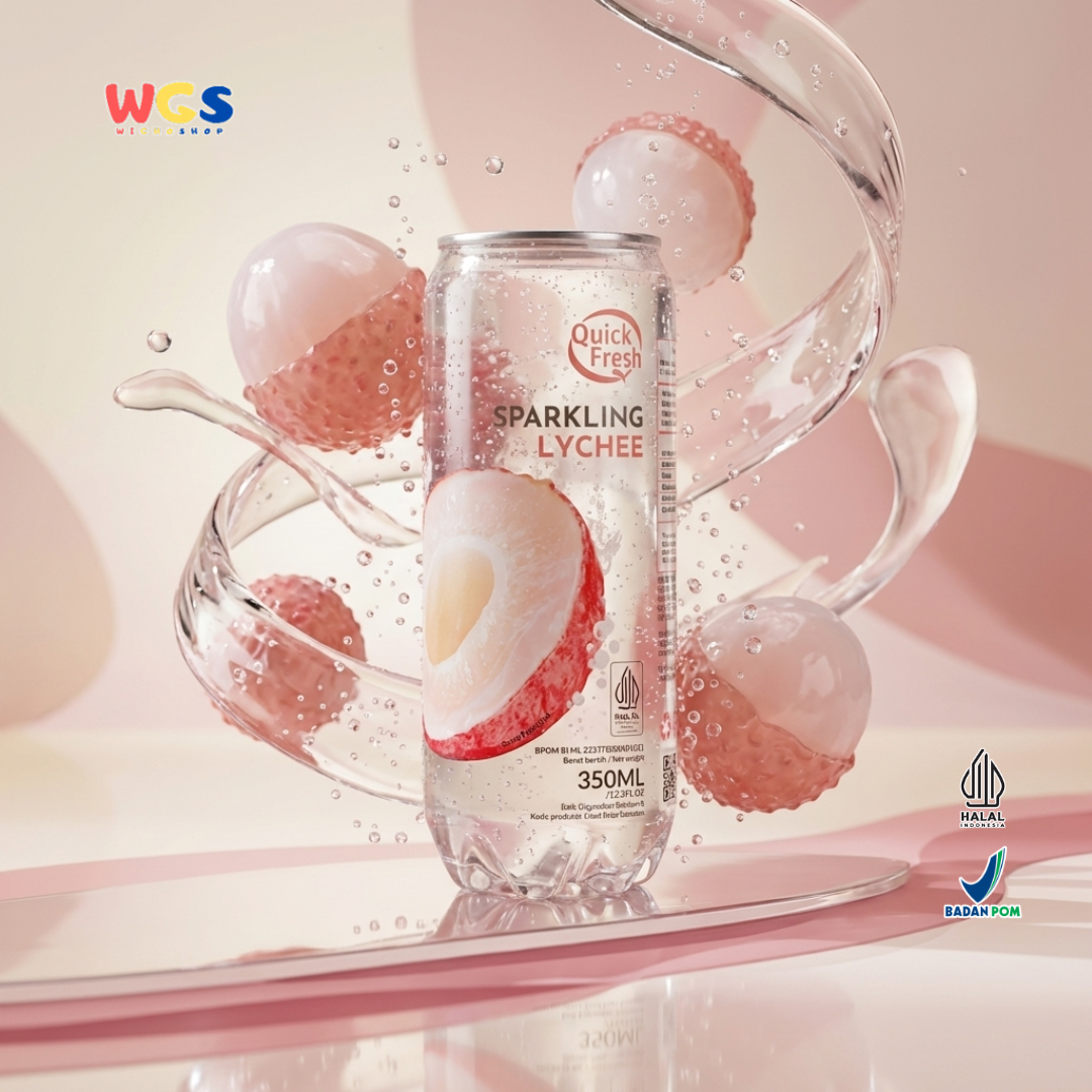 Quick Fresh Sparkling Lychee 350ml - Minuman Soda Leci Berkarbonasi Segar Siap Minum