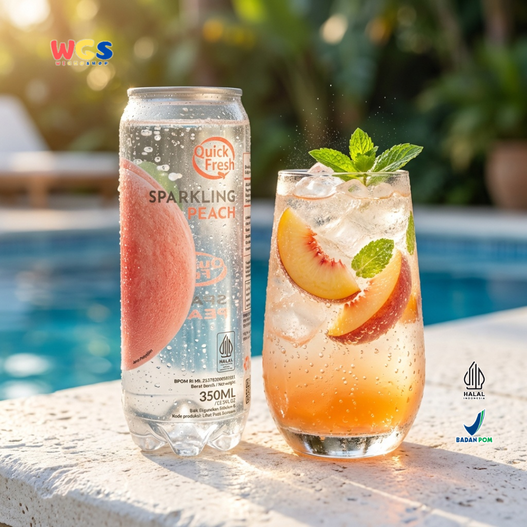 Quick Fresh Sparkling Peach 350ml - Minuman Soda Peach Berkarbonasi Segar Siap Minum