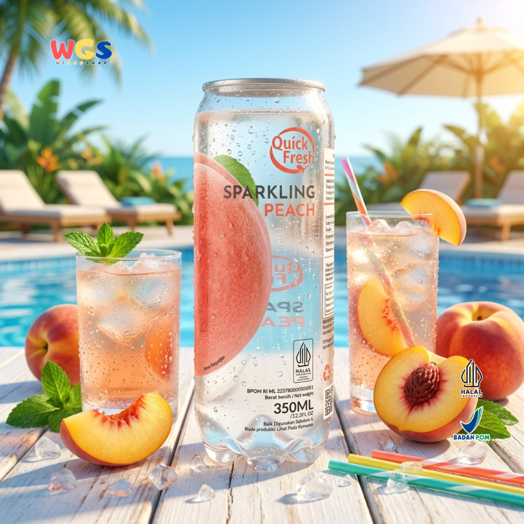 Quick Fresh Sparkling Peach 350ml - Minuman Soda Peach Berkarbonasi Segar Siap Minum