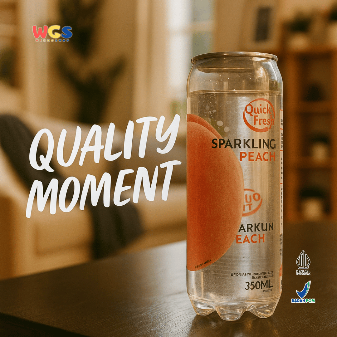 Quick Fresh Sparkling Peach 350ml – Minuman Soda Rasa Buah Bebas Gula dan Rendah Kalori