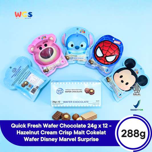 Quick Fresh Wafer Chocolate 24g x 12 - Hazelnut Cream Crisp Malt Cokelat Wafer 2 pcs x 12g Disney Marvel Surprise