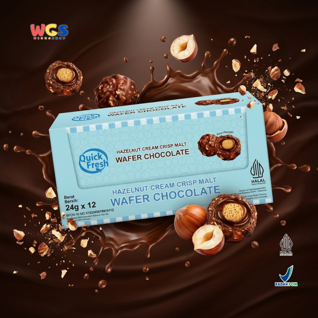 Quick Fresh Wafer Chocolate 24g x 12 - Hazelnut Cream Crisp Malt Cokelat Wafer 2 pcs x 12g Disney Marvel Surprise