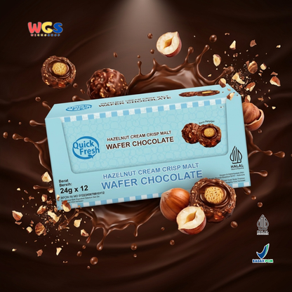 Quick Fresh Wafer Chocolate 24g x 12 - Hazelnut Cream Crisp Malt Cokelat Wafer 2 pcs x 12g Disney Marvel Surprise