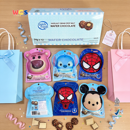 Quick Fresh Wafer Chocolate 24g x 12 - Hazelnut Cream Crisp Malt Cokelat Wafer 2 pcs x 12g Disney Marvel Surprise