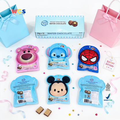 Quick Fresh Wafer Chocolate 24g x 12 - Hazelnut Cream Crisp Malt Cokelat Wafer 2 pcs x 12g Disney Marvel Surprise