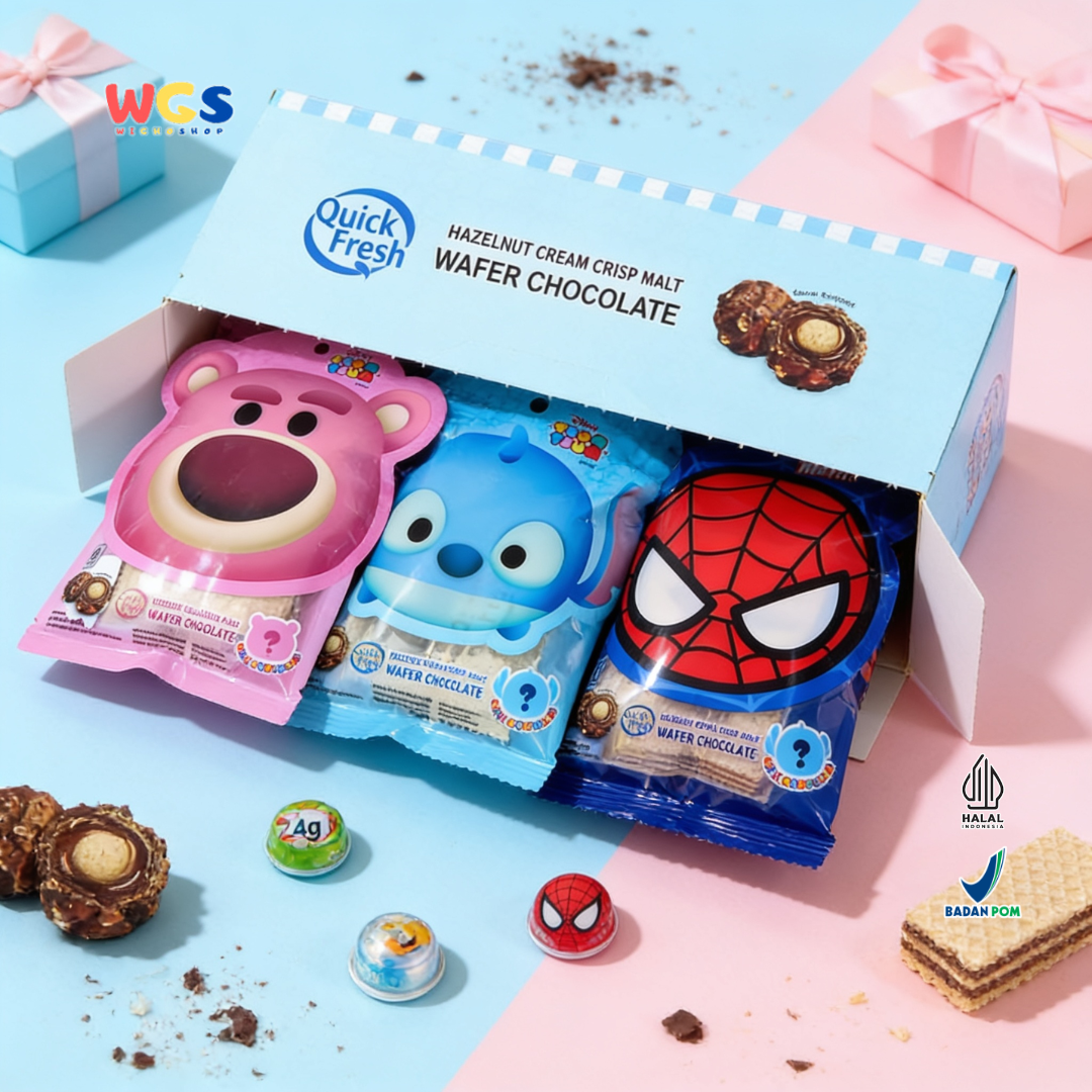 Quick Fresh Wafer Chocolate 24g x 12 - Hazelnut Cream Crisp Malt Cokelat Wafer 2 pcs x 12g Disney Marvel Surprise