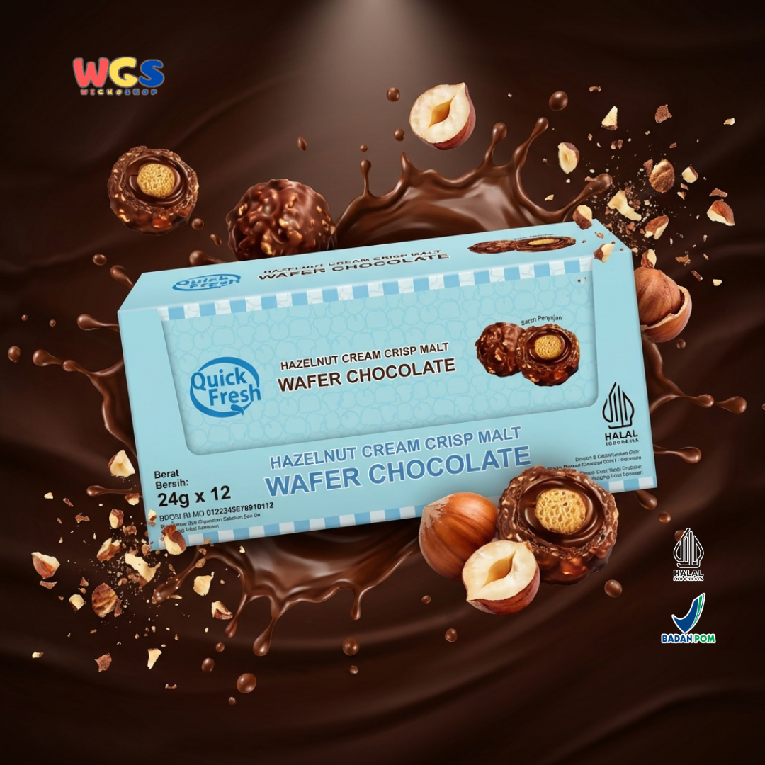 Quick Fresh Wafer Chocolate Hazelnut Cream Crisp Malt 24g x 12 Box Snack Coklat Halal