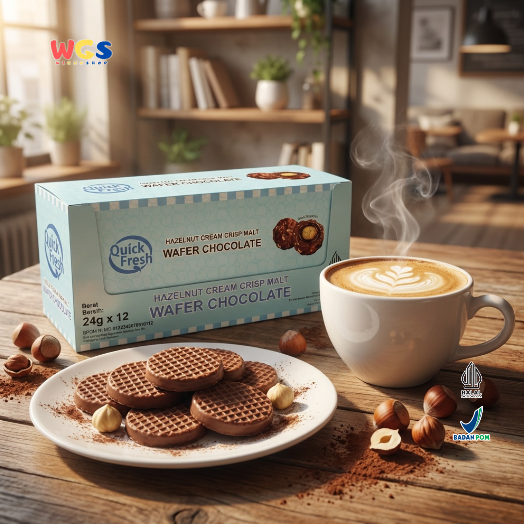 Quick Fresh Wafer Chocolate Hazelnut Cream Crisp Malt 24g x 12 Box Snack Coklat Halal