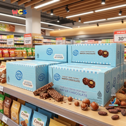 Quick Fresh Wafer Chocolate Hazelnut Cream Crisp Malt 24g x 12 Box Snack Coklat Halal