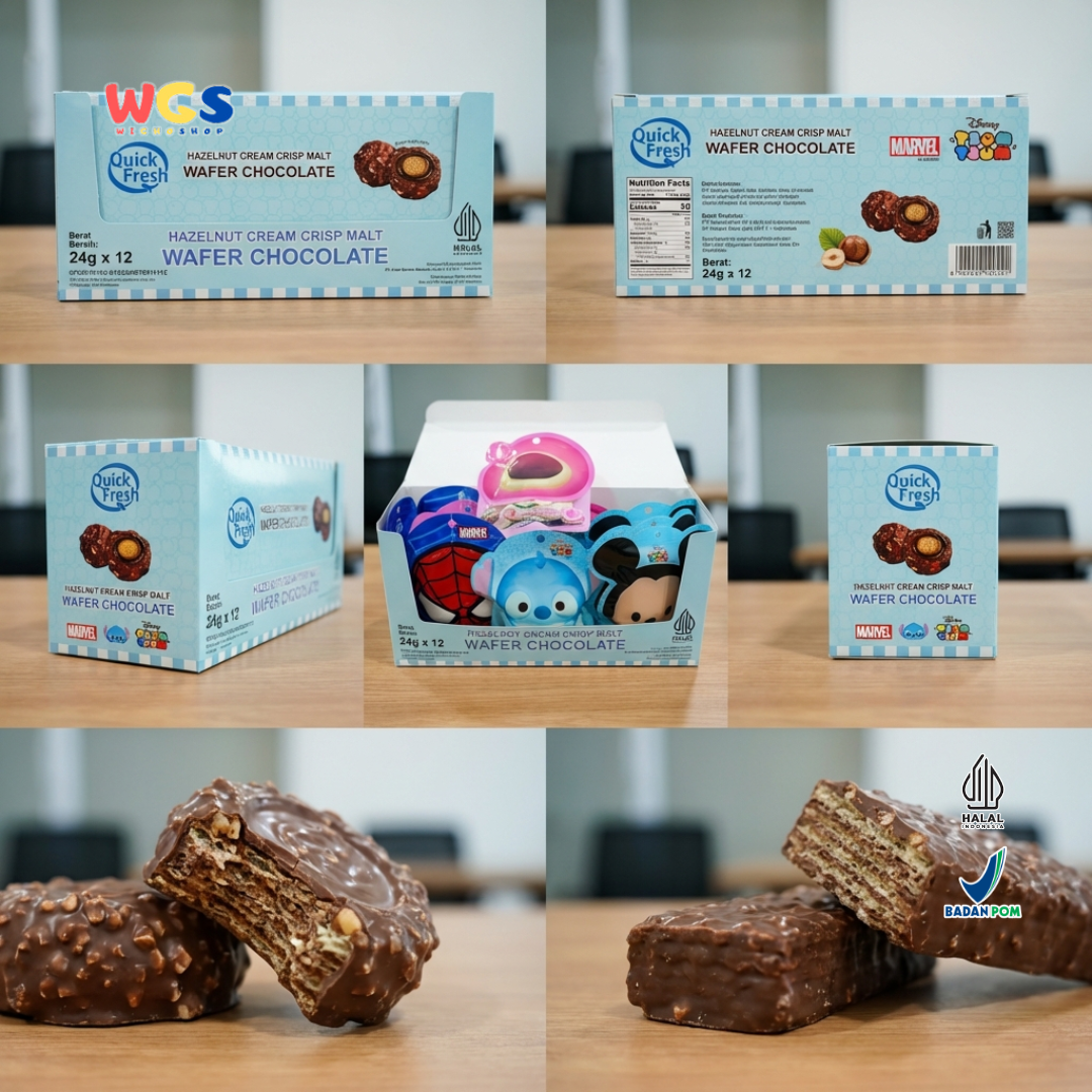 Quick Fresh Wafer Chocolate Hazelnut Cream Crisp Malt 24g x 12 Box Snack Coklat Halal
