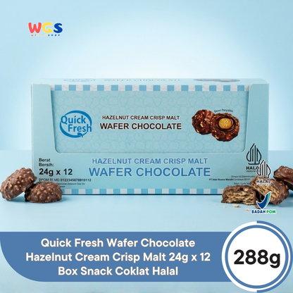 Quick Fresh Wafer Chocolate Hazelnut Cream Crisp Malt 24g x 12 Box Snack Coklat Halal