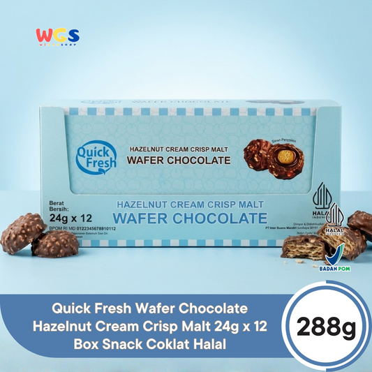 Quick Fresh Wafer Chocolate Hazelnut Cream Crisp Malt 24g x 12 Box Snack Coklat Halal
