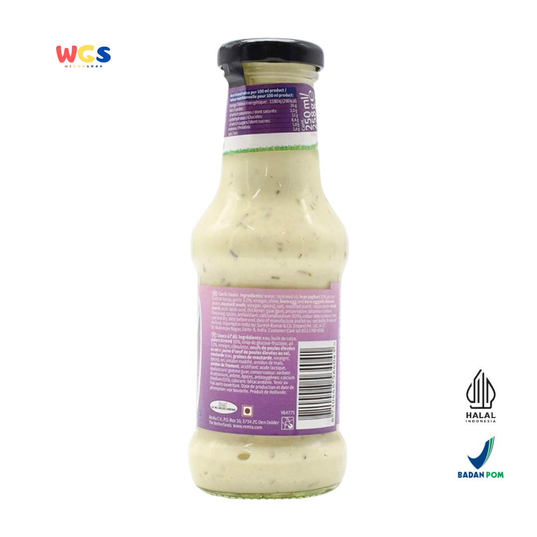 Remia Garlic Sauce 250ml – Saus Bawang Putih Creamy untuk Steak, Burger, Kentang Goreng & Salad