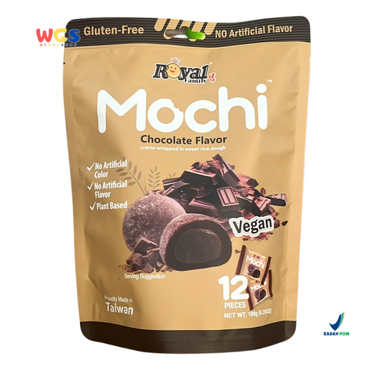Royal Family Mochi Chocolate Flavor 12 pcs (180g) - Mochi Vegan Isi Cokelat Bebas Gluten & Pewarna
