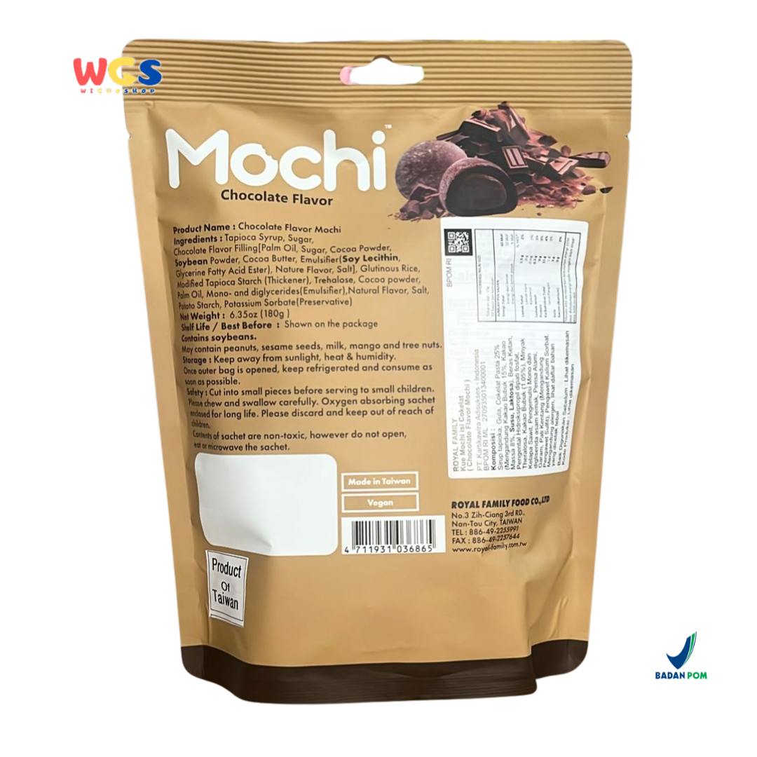 Royal Family Mochi Chocolate Flavor 12 pcs (180g) - Mochi Vegan Isi Cokelat Bebas Gluten & Pewarna