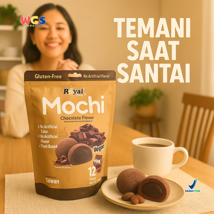 Royal Family Mochi Chocolate Flavor 12 pcs (180g) - Mochi Vegan Isi Cokelat Bebas Gluten & Pewarna