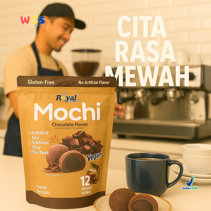 Royal Family Mochi Chocolate Flavor 12 pcs (180g) - Mochi Vegan Isi Cokelat Bebas Gluten & Pewarna