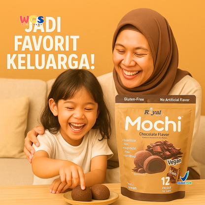 Royal Family Mochi Chocolate Flavor 12 pcs (180g) - Mochi Vegan Isi Cokelat Bebas Gluten & Pewarna