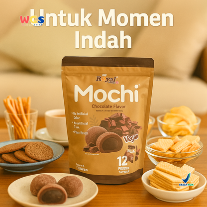 Royal Family Mochi Chocolate Flavor 12 pcs (180g) - Mochi Vegan Isi Cokelat Bebas Gluten & Pewarna