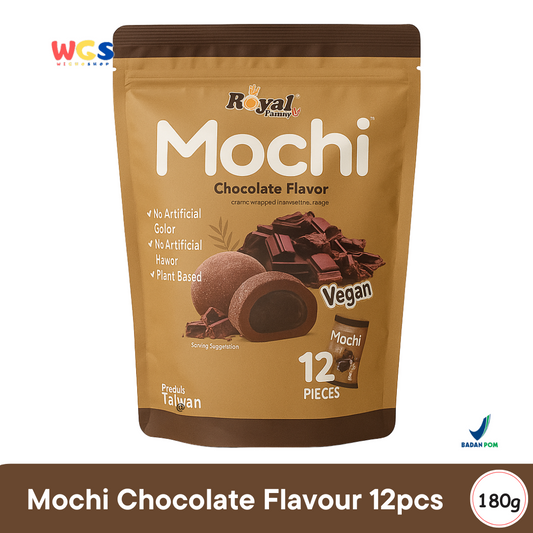 Royal Family Mochi Chocolate Flavor 12 pcs (180g) - Mochi Vegan Isi Cokelat Bebas Gluten & Pewarna