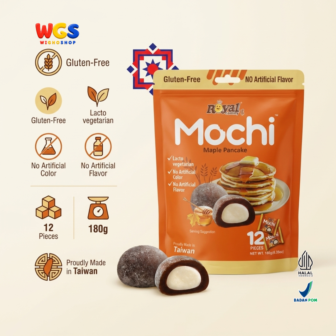 Royal Family Mochi Maple Pancake 180g - Kue Mochi Isi Krim Susu Rasa Mapel Gluten Free 12 Pieces Taiwan