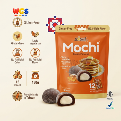 Royal Family Mochi Maple Pancake 180g - Kue Mochi Isi Krim Susu Rasa Mapel Gluten Free 12 Pieces Taiwan
