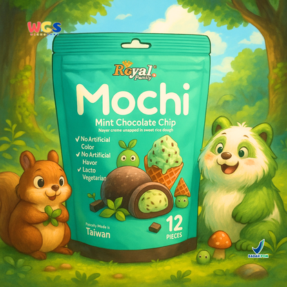 Royal Family Mochi Mint Chocolate Chip 12 pcs (180g) – Mochi Lacto Vegetarian Rasa Cokelat Mint Segar
