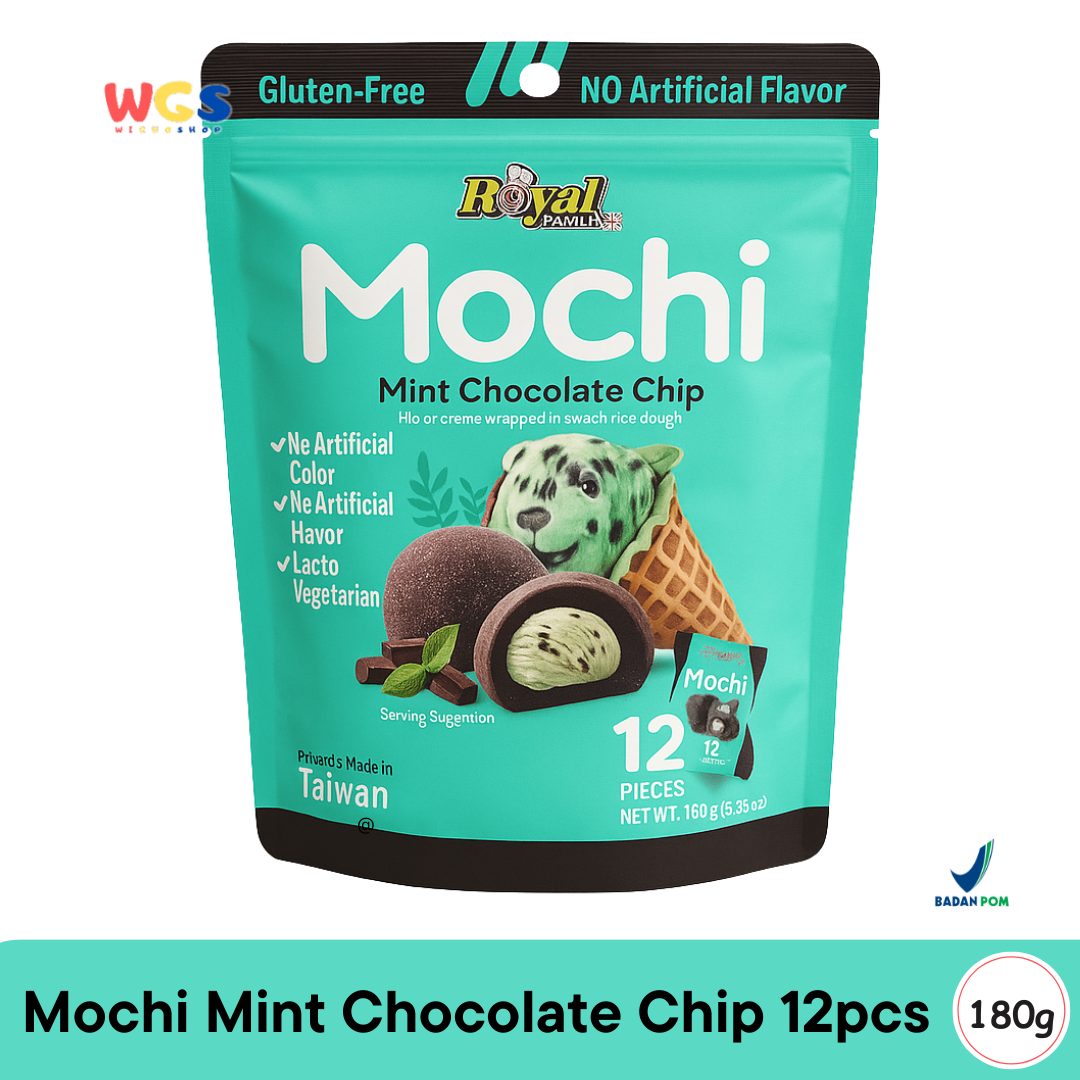 Royal Family Mochi Mint Chocolate Chip 12 pcs (180g) – Mochi Lacto Vegetarian Rasa Cokelat Mint Segar
