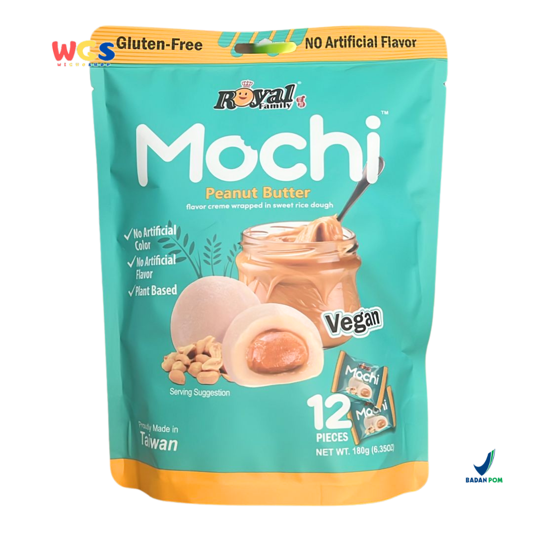 Royal Family Mochi Peanut Butter 12 pcs (180g) - Mochi Vegan Isi Kacang Bebas Gluten & Pewarna