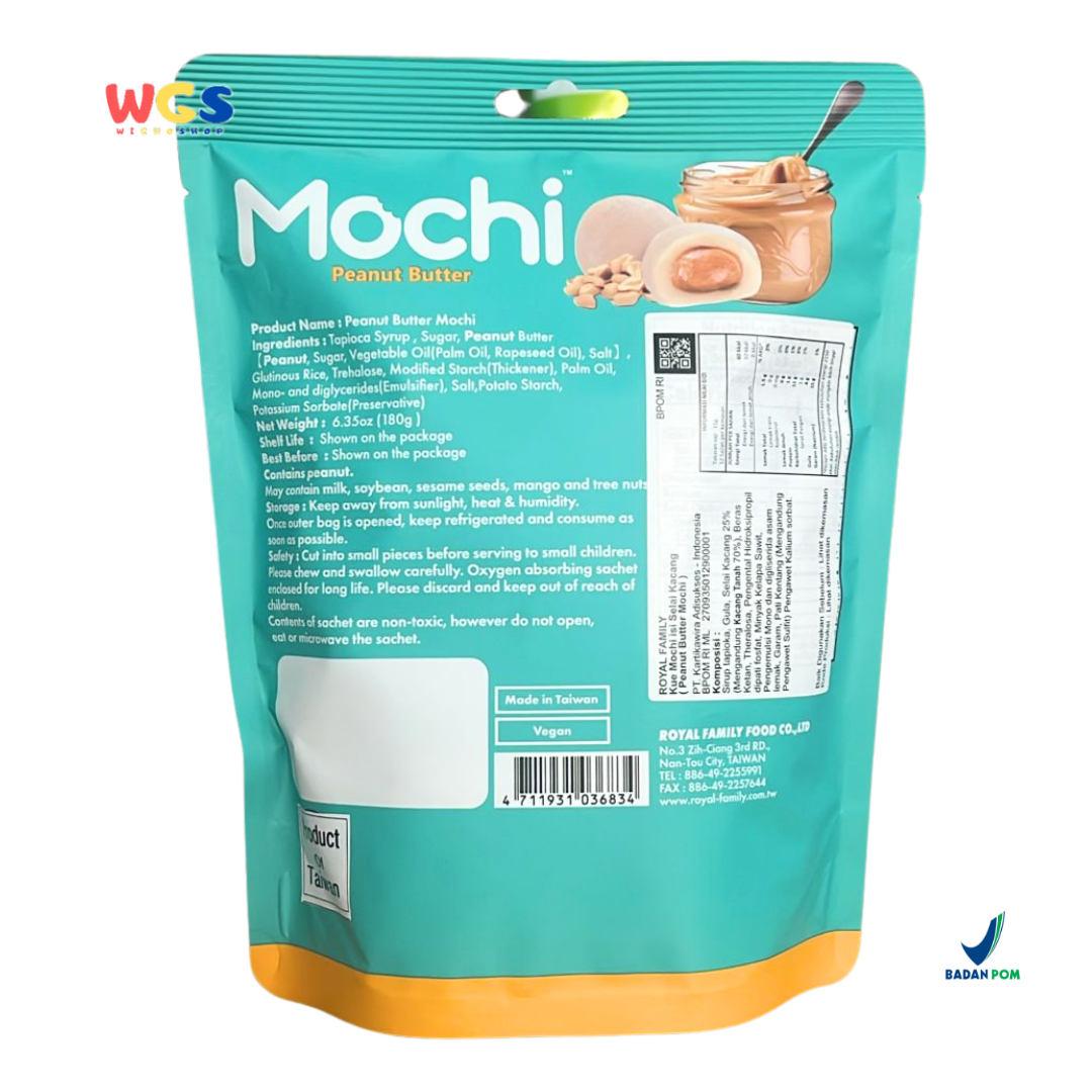 Royal Family Mochi Peanut Butter 12 pcs (180g) - Mochi Vegan Isi Kacang Bebas Gluten & Pewarna