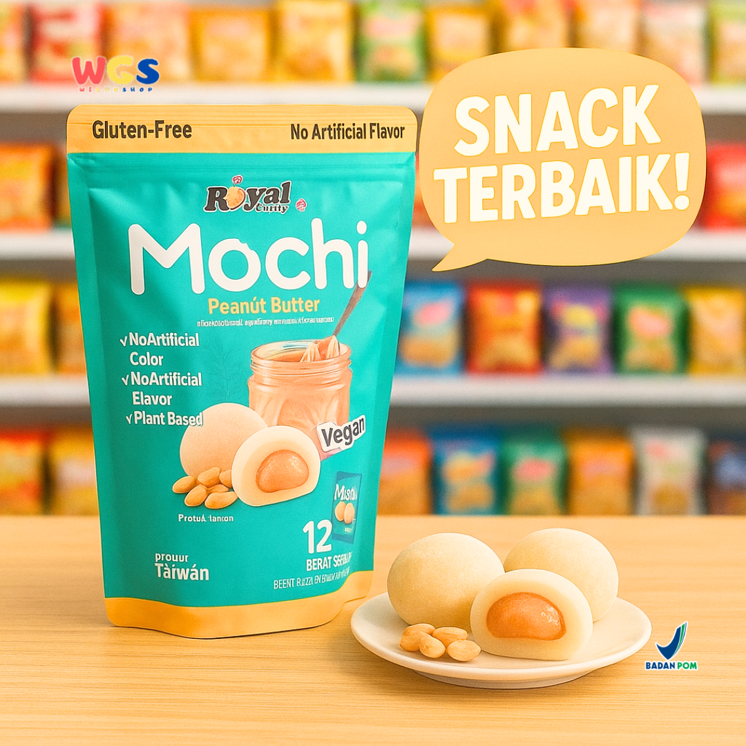 Royal Family Mochi Peanut Butter 12 pcs (180g) - Mochi Vegan Isi Kacang Bebas Gluten & Pewarna