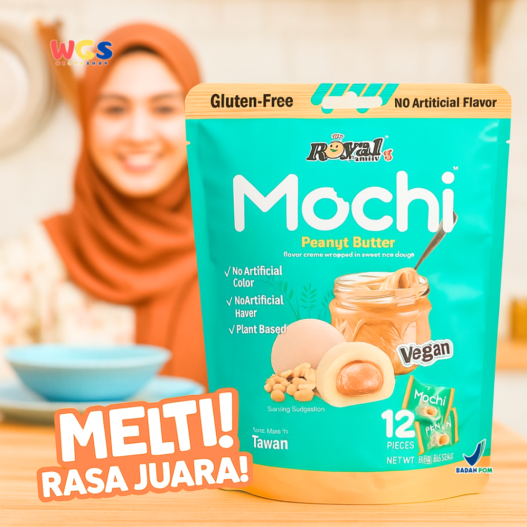 Royal Family Mochi Peanut Butter 12 pcs (180g) - Mochi Vegan Isi Kacang Bebas Gluten & Pewarna